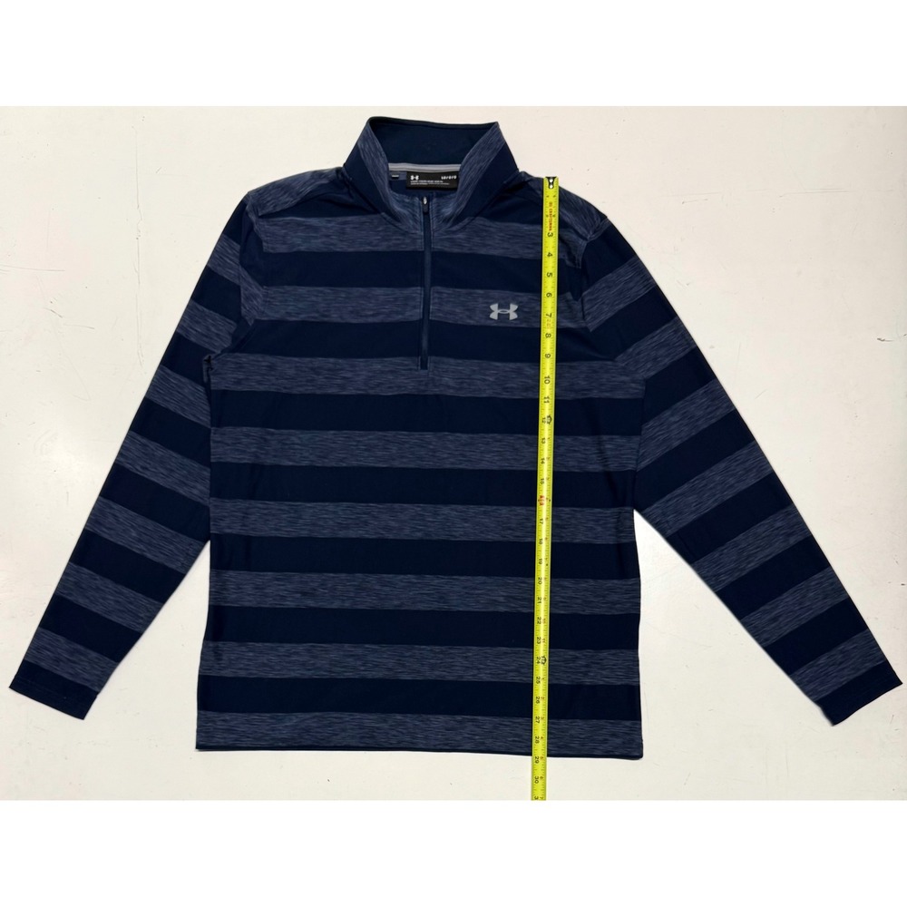Under Armour Mens Large Blue Striped Quarter Zip Pullover Loose Fit Performance